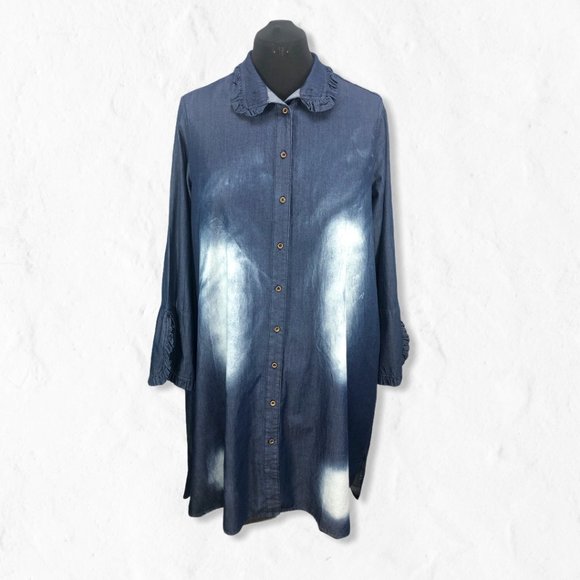 easel Dresses & Skirts - NWOT Denim Easel Distressed Button Up Shirt Dress